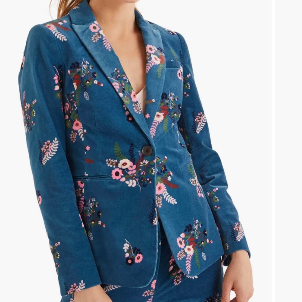 Boden Velvet Floral Sackville-West Blazer in Teal Blue Size 2 (EUC)